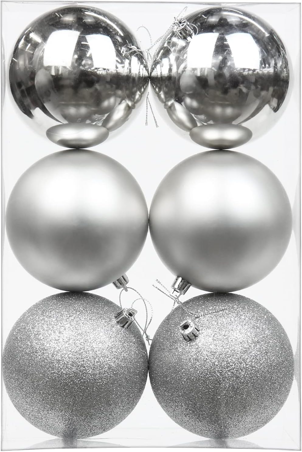 Smizzy Christmas Decorations Big Ball Ornaments (7 cm Diameter, Pack of 6, Silver) 3 Different Patterns| Tree Balls Decoration| Baubles Hanging Loop for Xmas Ho