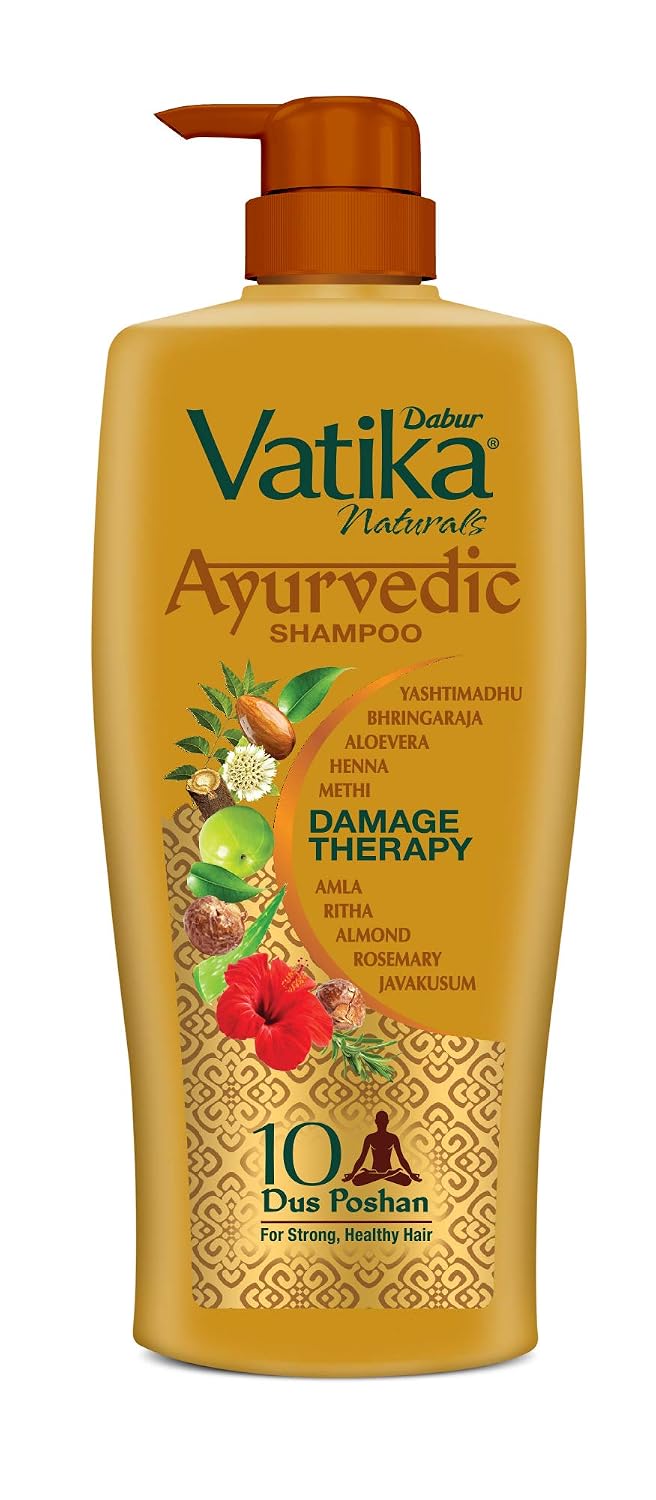 Dabur Vatika Ayurvedic Shampoo, 640ml Power Of Dus Poshan For 10 Hair Problems & Vatika Health Shampoo With Henna & Amla For Problem Free Hair, 640ml