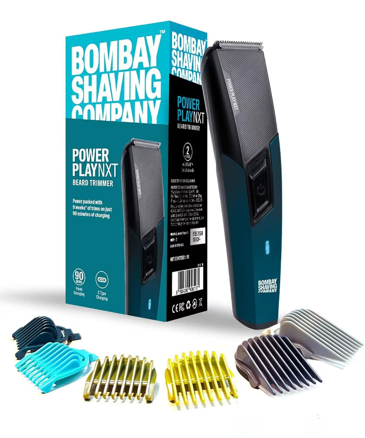 Bombay Shaving Company Power Play NXT Trimmer for Men | Beard Trimmer for Man | Hair Trimmer for Man | Type C, 90 Min, 6 Combs, Self-Sharpening | Trimmer Men Be