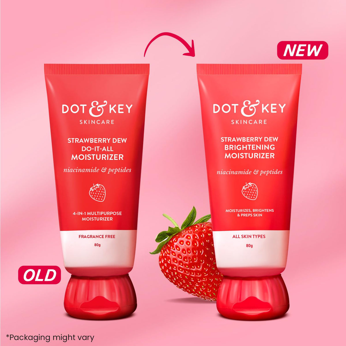 Dot & Key Strawberry Brightening Moisturizer | Niacinamide, Peptides & Hyaluronic Acid, Non-sticky, Brightens Skin, Intense Moisturization | Non-Comedogenic & F