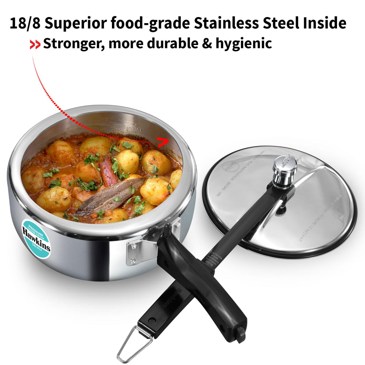 Hawkins 3 Litre Tri-Ply Pressure Cooker cum Pan, Triply Stainless Steel Inner Lid Cooker, Pan, Silver (SSTPP3) 3 Litres