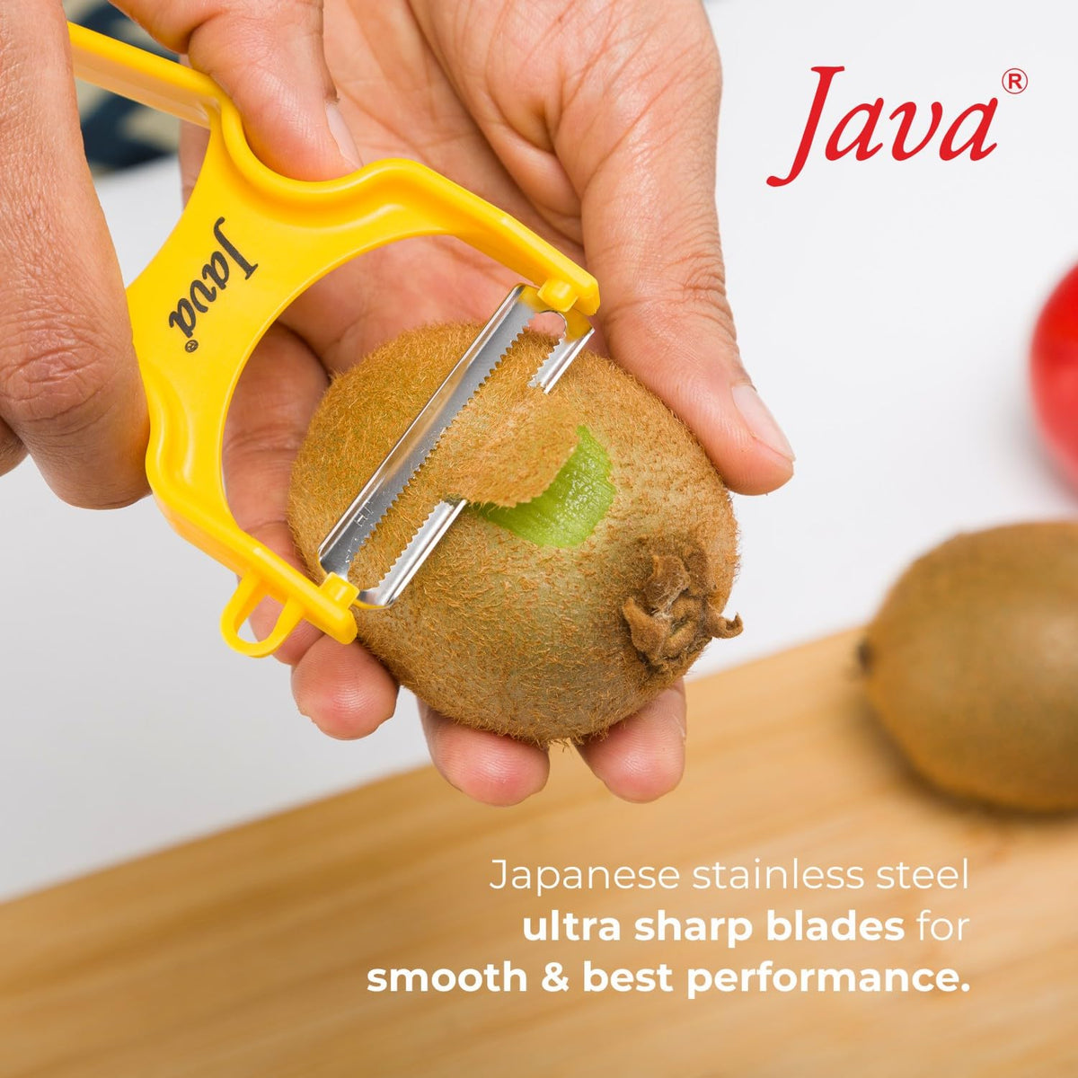 Java Rapid INOX Peeler with Stainless Steel Double Edge Blade, ABS Plastic Handle, Ergonomic Design, Dishwasher Safe, for Fruits and Vegetables (RED, Julienne)
