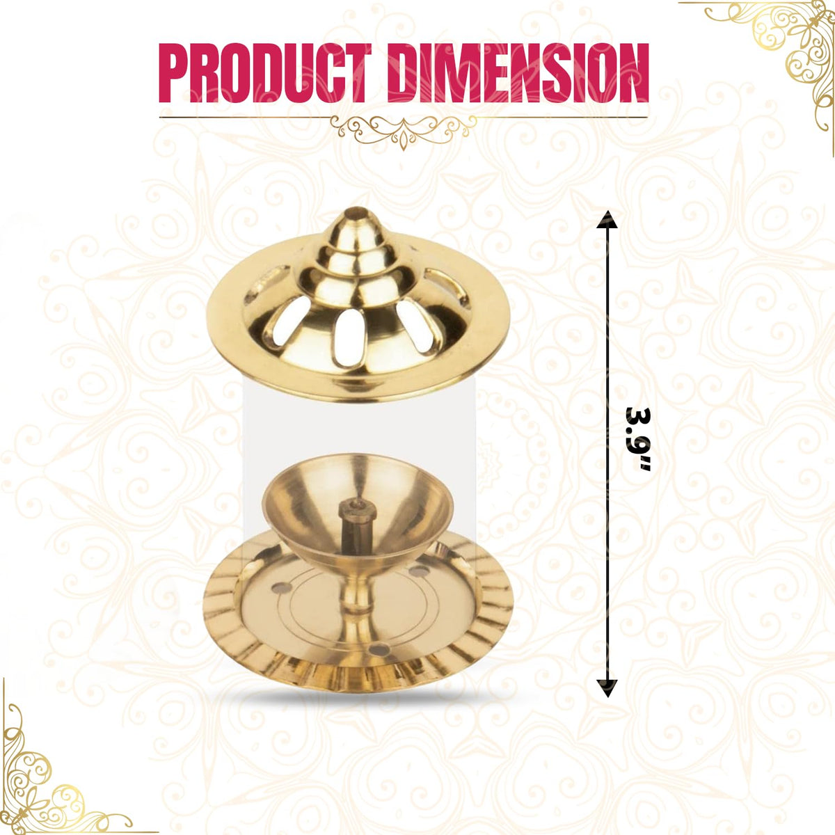 Klassic Navjyoti 4 Inch Akhand Diya Set with Borosilicate Glass Shade | Brass Oil Lamp for Mandir & Pooja | Decorative Diya with Glass Cover,Wick Holder for Poo