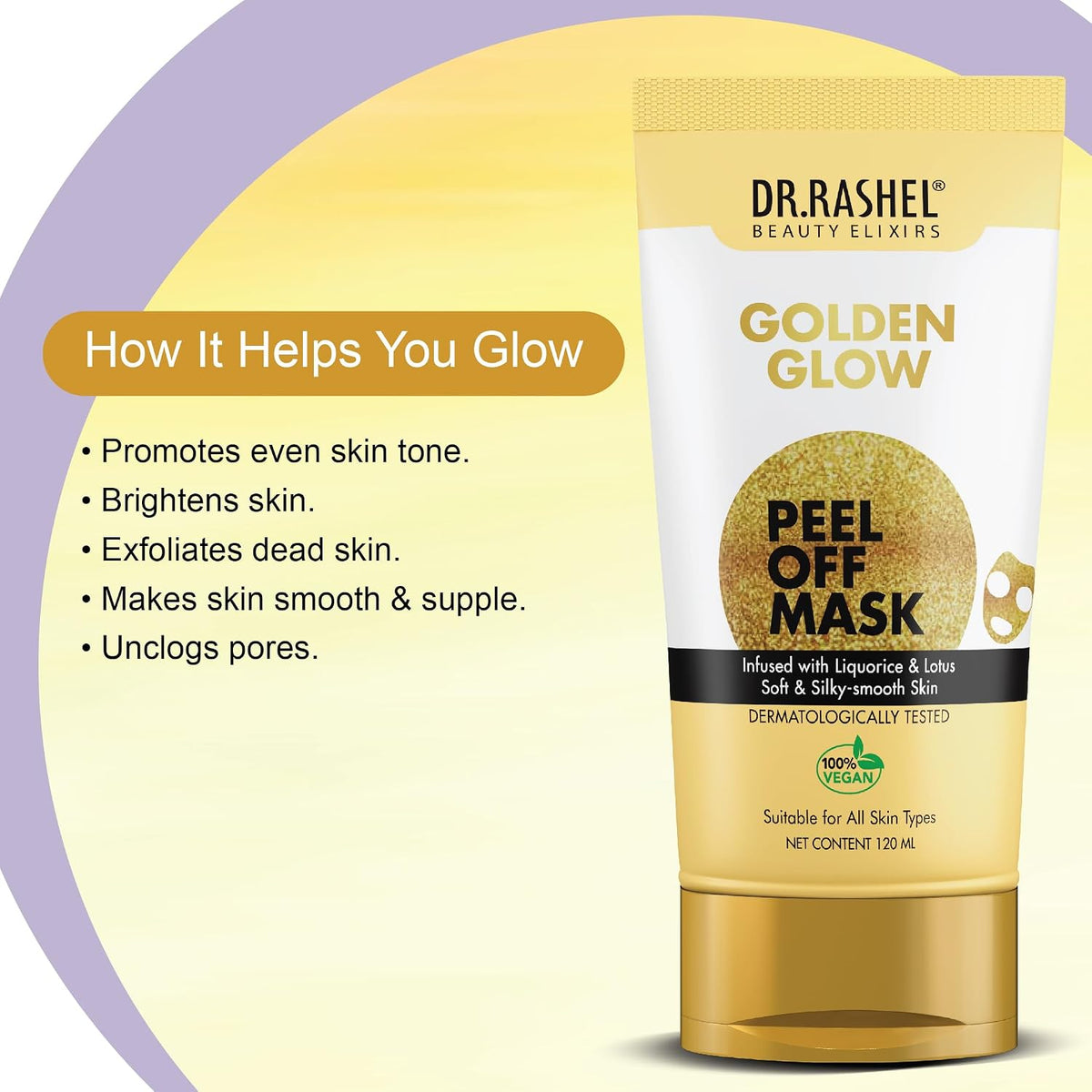 DR.RASHEL Golden Glow Peel Off Mask For Men & Women (120ml) | Fights Pollution & Dirt | Removes Impurities & Acne | Deeply Detoxifies Skin | Pack of 1