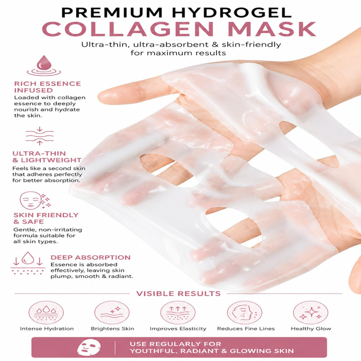 Bio-Collagen Real Deep Facial Mask Sheet | Premium Hydrogel Overnight Face Mask for Deep Hydration & Radiant Glow | Anti-Aging & Anti-Wrinkle Skin Tightening Sh
