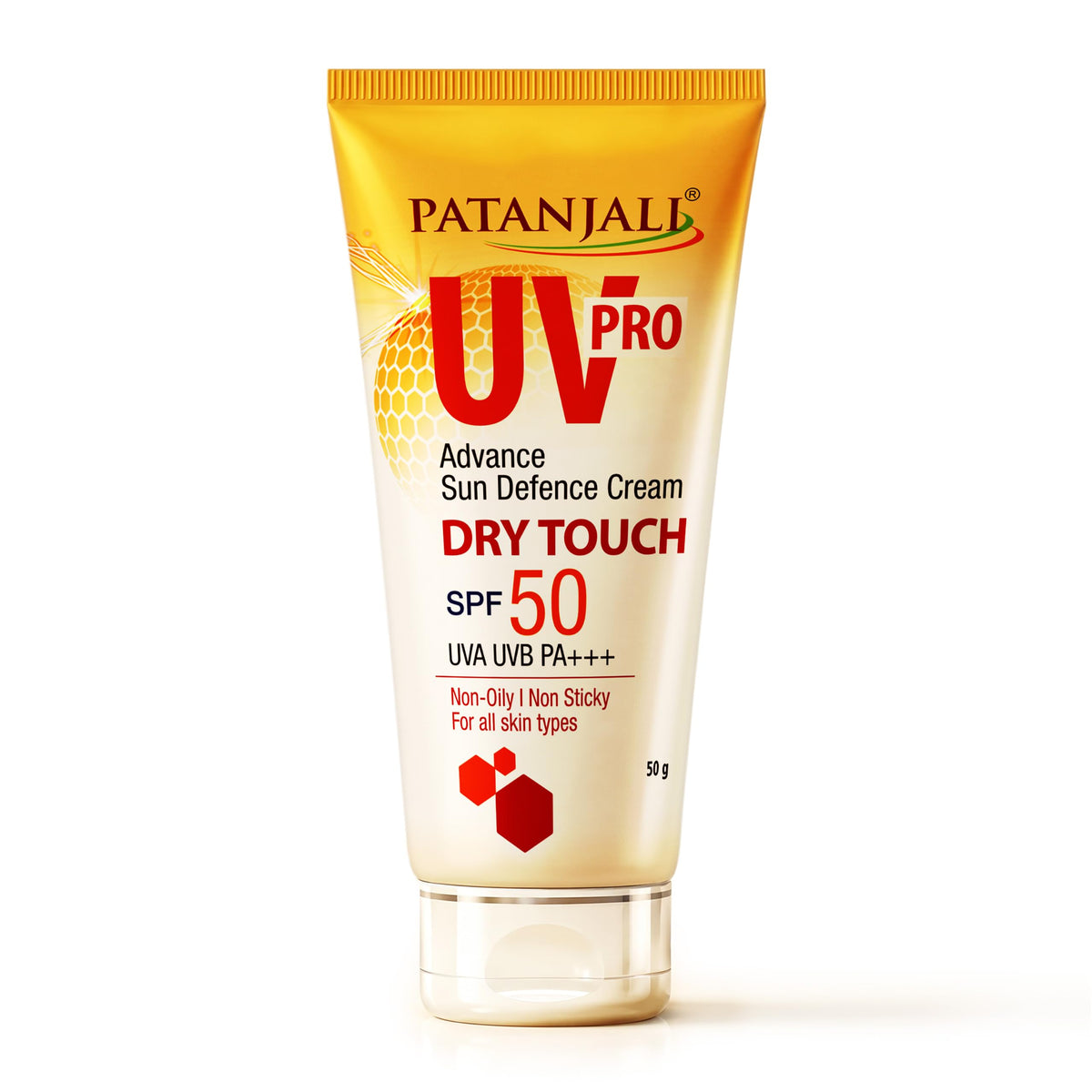 Patanjali UV Pro Advance Sun Defence Cream SPF 50 PA+++50g, Dry Touch, Non-Oily, Non-Sticky Sunscreen for All Skin Types, Ayurvedic Sunblock, Broad Spectrum UVA