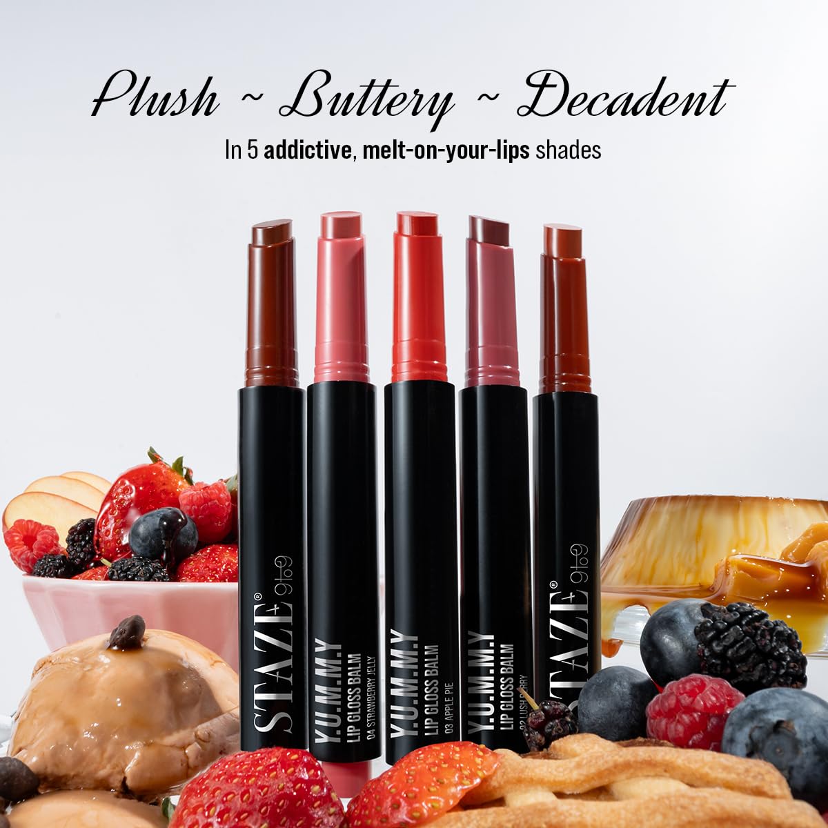 Staze Y.U.M.M.Y Lip Gloss Balm | 3-in-1 Gloss + Tint + Balm | High-Shine Glossy Finish | With SPF 15 | Non-sticky Formula with Hyaluronic Acid & Shea Butter | 04 Strawberry Jelly | 2g