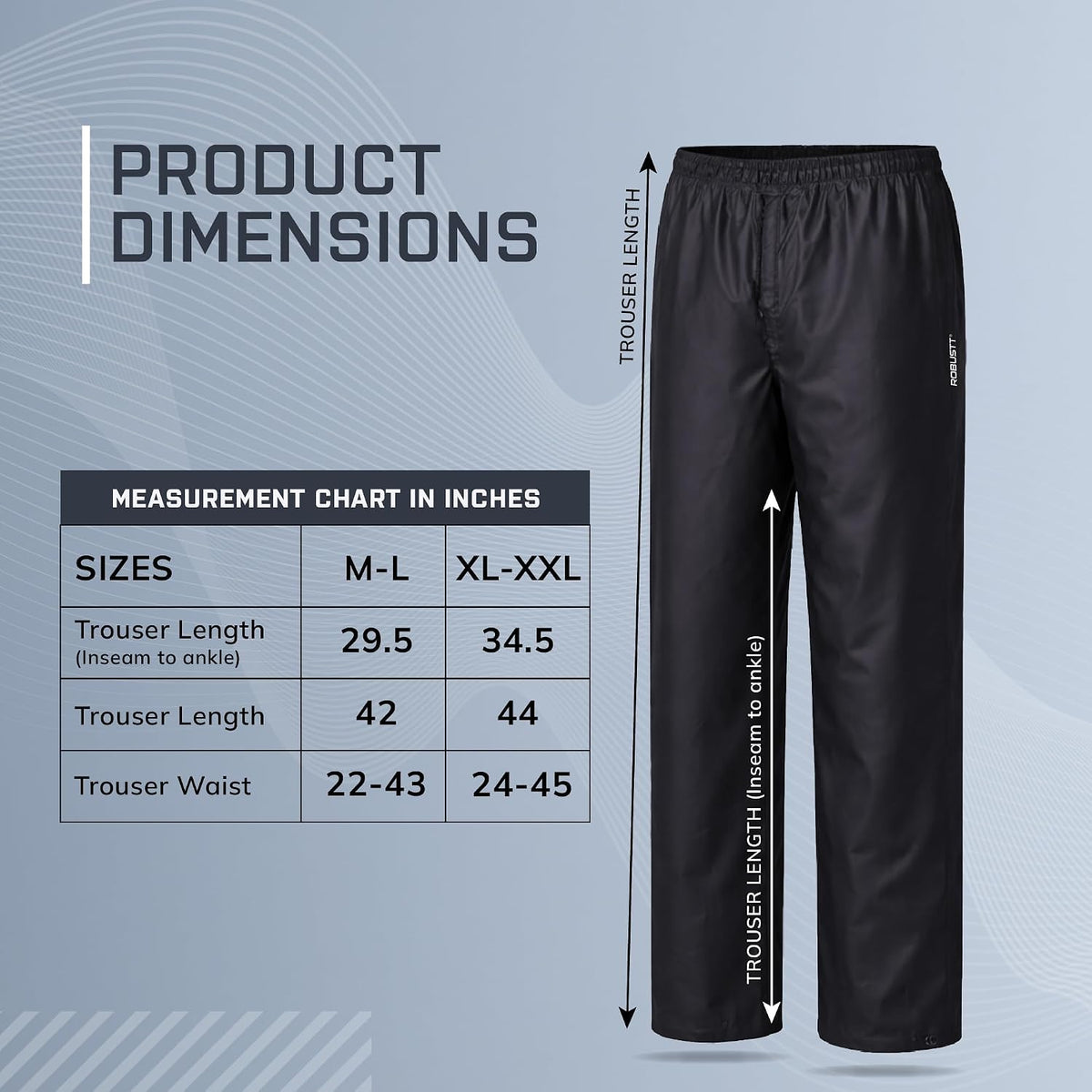 Robustt Premium Rain Pants | Black | XL-XXL | Unisex Waterproof Rain Pants For Men & Women | Elastic Stretchable Waistband | Relaxed Fit| Waterproof Rain Trouse