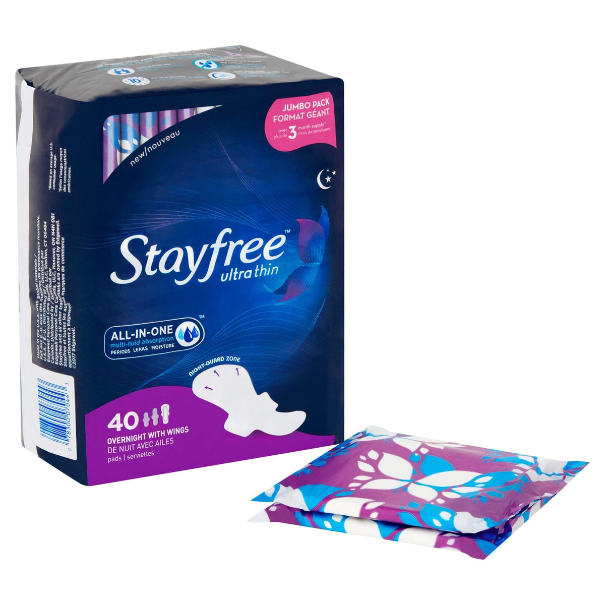 Stayfree Ultra Thin Pads For Women With Wings Overnight - 40 Count