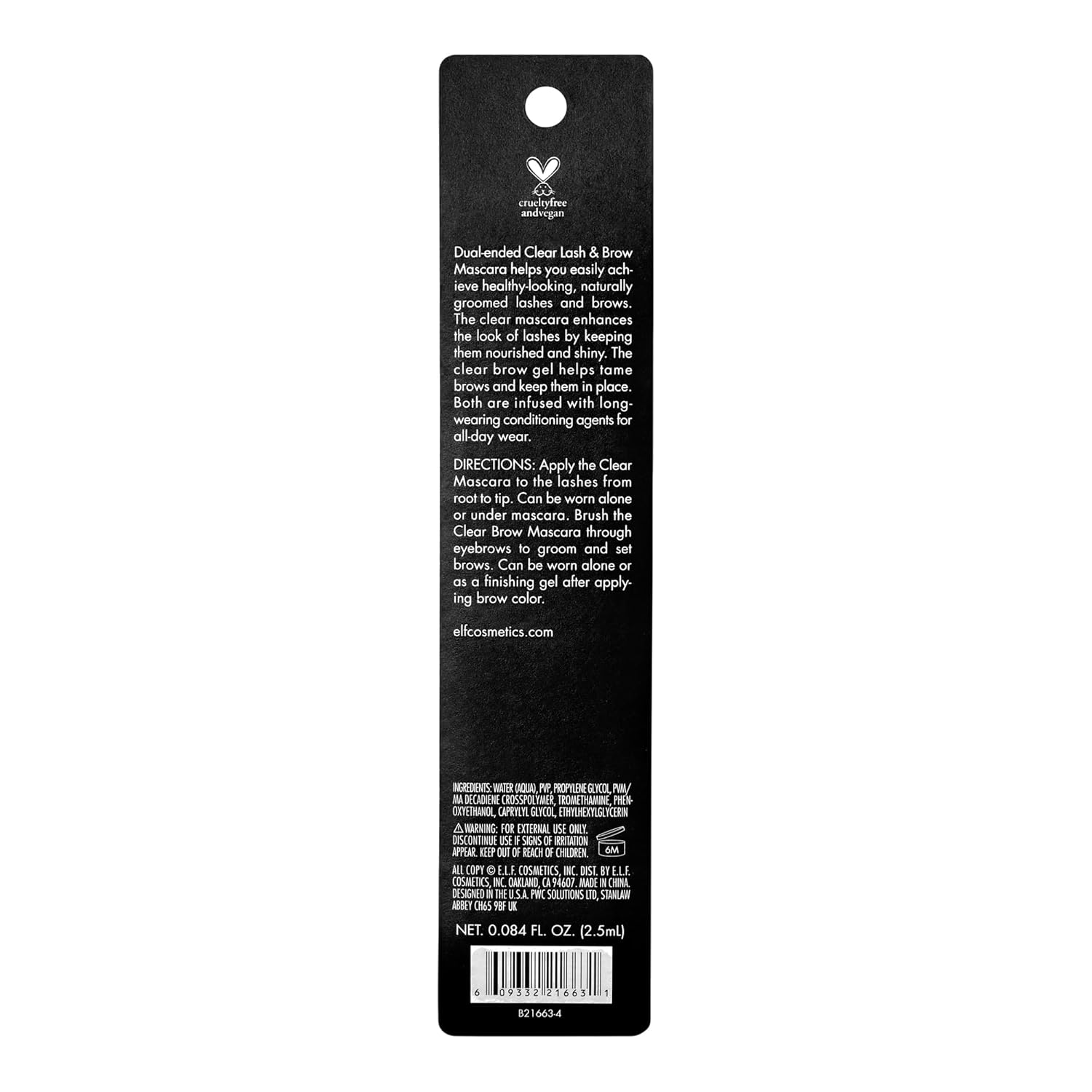 e.l.f. Clear Brow & Lash Mascara, Glossy, Shiny, Lightweight, Easy To Use, Conditions Hairs, Gives Brows Soft Flexible Hold, Compact, All-Day Wear 2.5ml, crystal (clear)