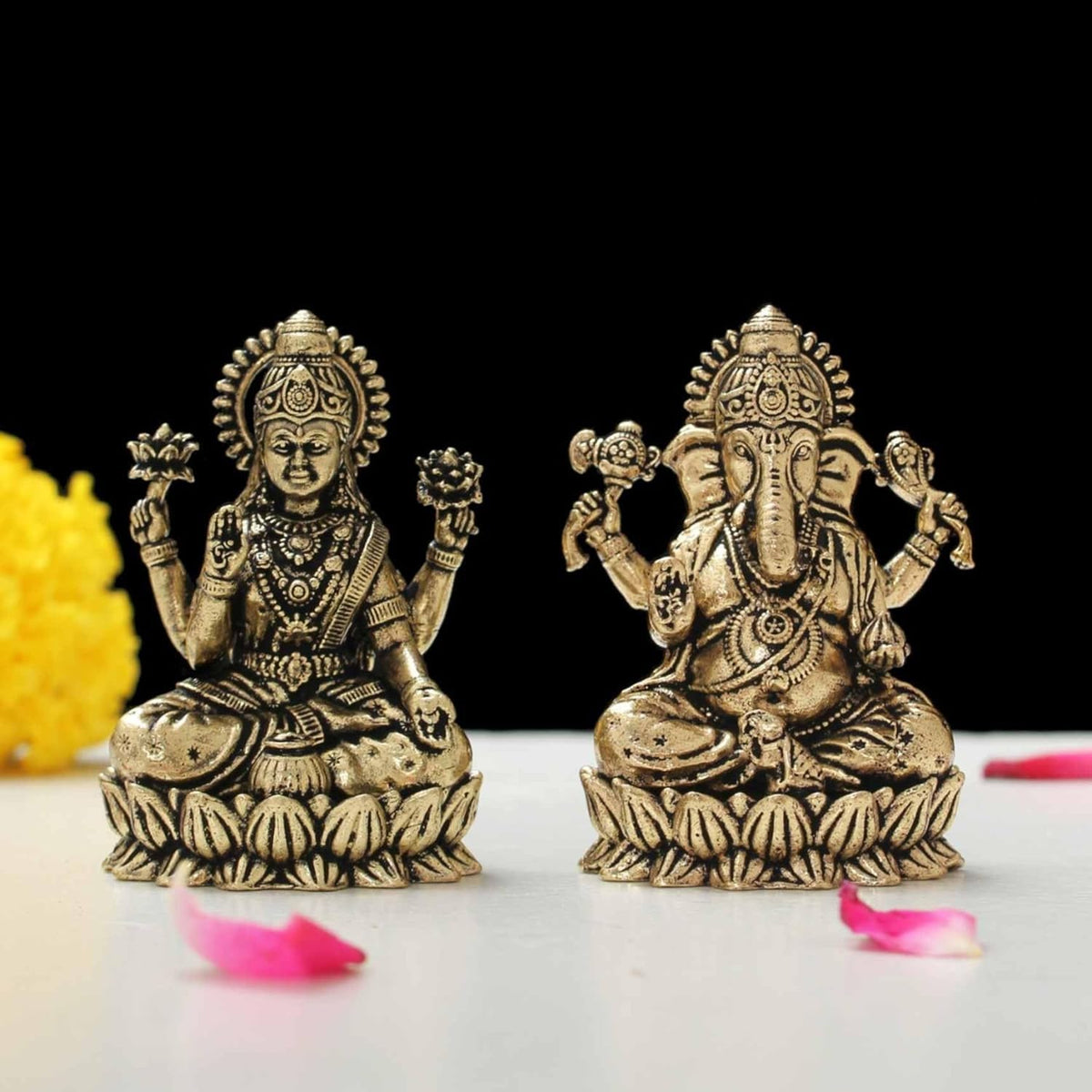 INDICAST Brass Laxmi Ganesh Idol (2") | Hindu God Statue for Home Temple, Office & Pooja | Diwali Gift, Housewarming, Wedding & Corporate Gift | Handmade Religi