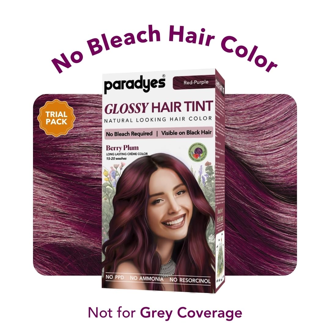 Paradyes Mini Berry Plum Glossy Hair Tint | No Bleach, Ammonia-Free | Trial Pack Perfect for Testing or Small Sections | Visible on Black Hair