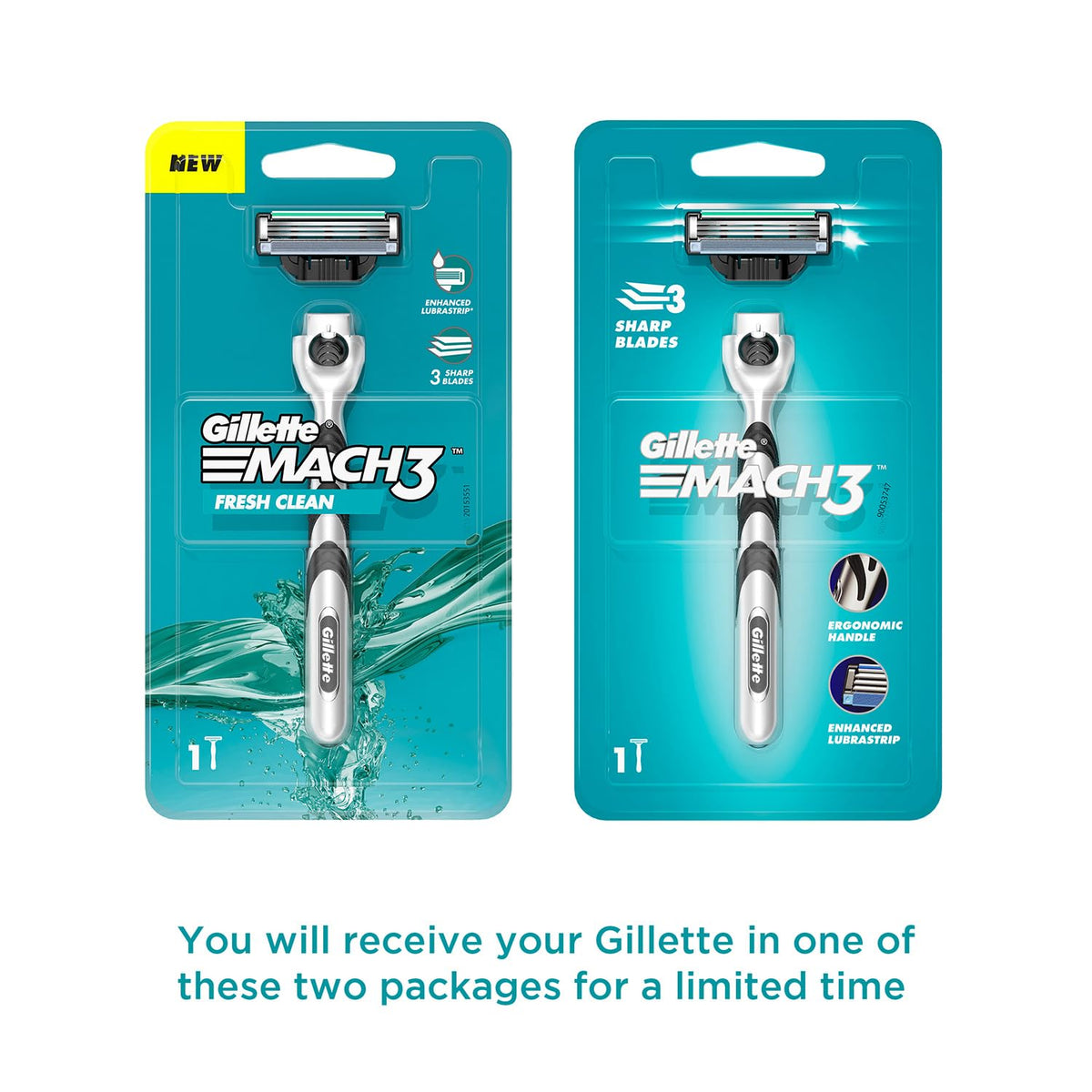 Gillette Mach 3 Shaving Blades- Pack of 10 (Cartridges) & New Blade Razor - 1 Count