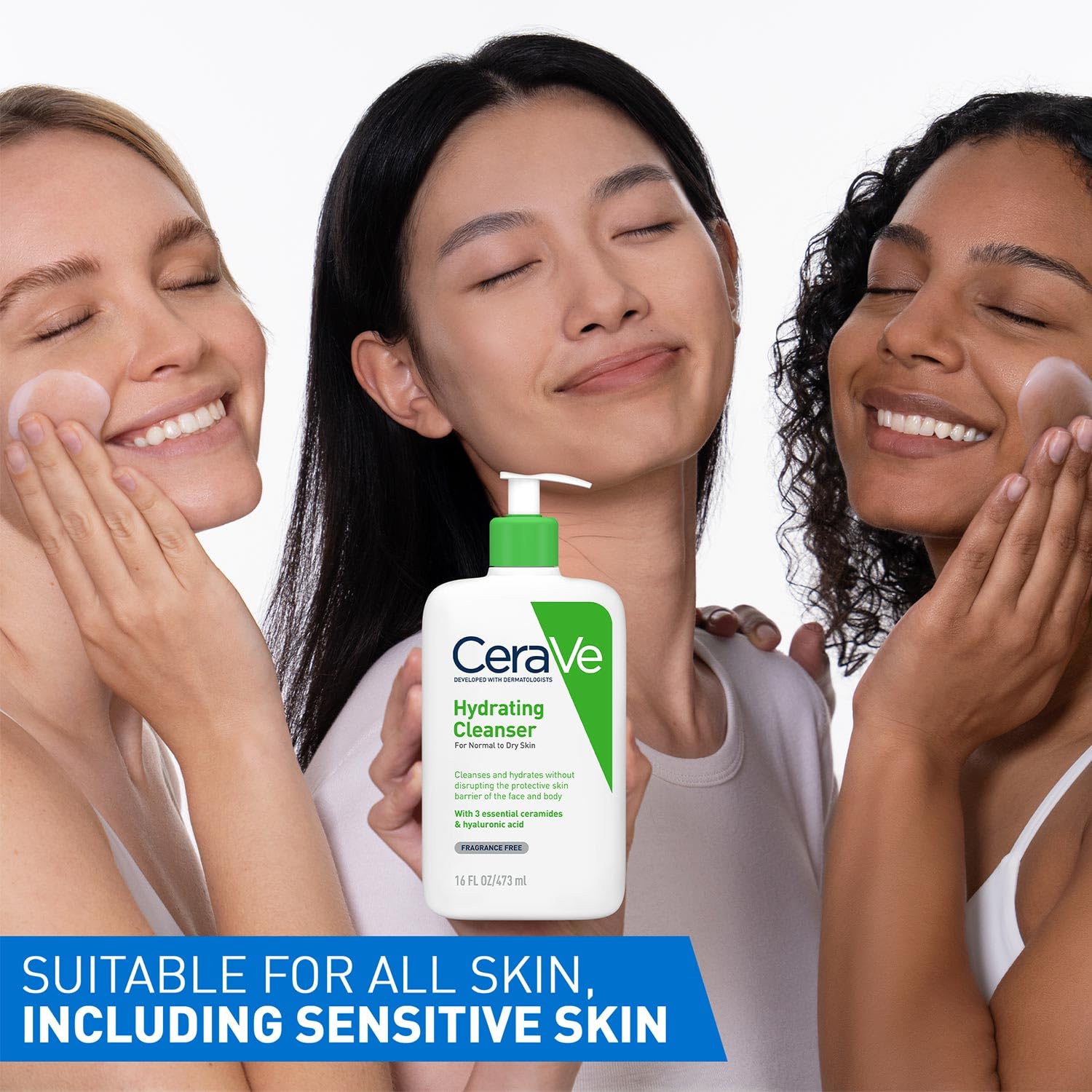 CeraVe Hydrating Cleanser For Normal To Dry Skin (473ml) - Non-Foaming Face Wash with Hyaluronic Acid And Ceramides | Non-Comedogenic, Non-Irritating And Fragrance-Free Cleanser