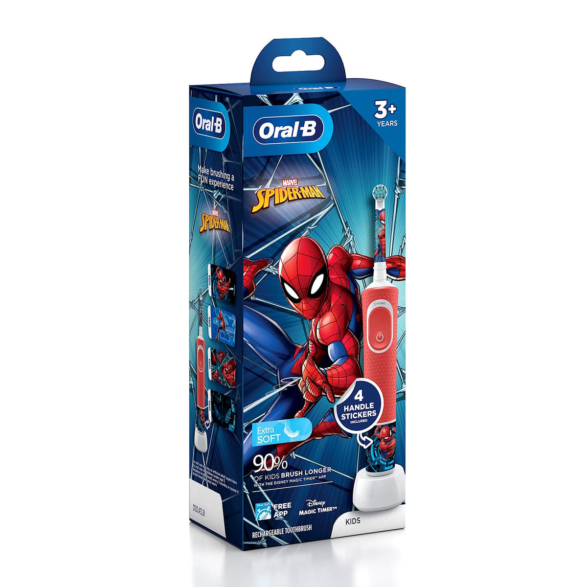 Oral-B Kids Spiderman Rechargeable Rotating Electric Toothbrush, 2 Brushing Modes (Daily & Sensitive), 2 Min Timer with Quadpacer, 2 Year Warranty by Oral B, IP
