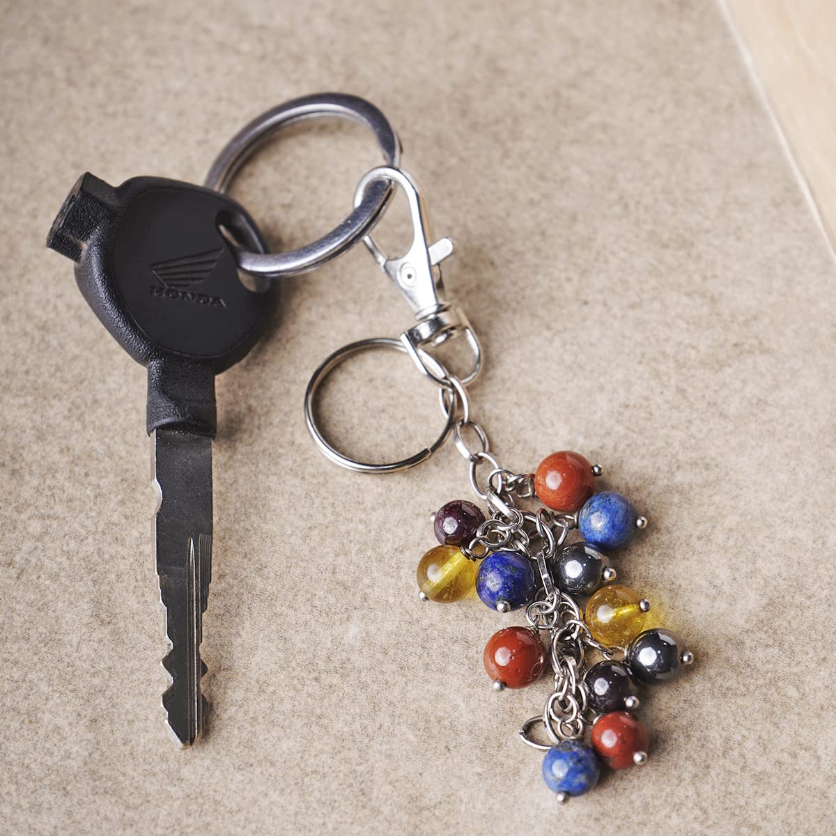 Shubhanjali Customized Stone Keychain for Home with Key Ring | Keychains for Bike Car Keys Travel Bag School Bags | Reiki Heaing Crystal Stones Key Chain Gifts