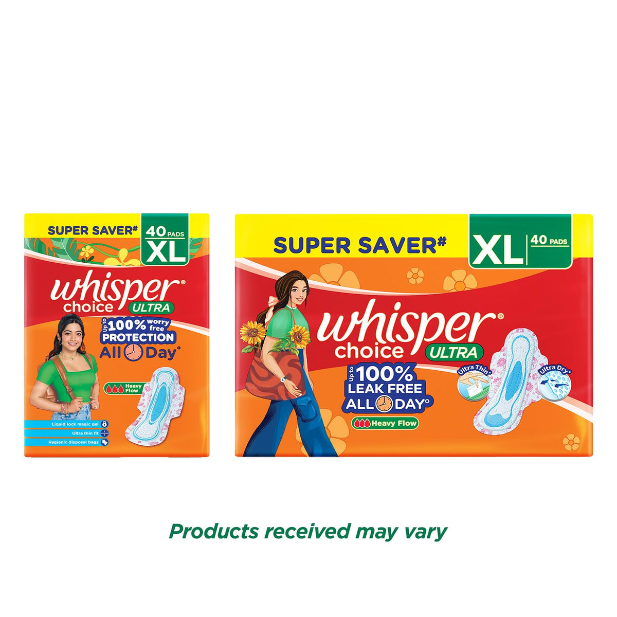 Whisper Choice Sanitary Pads with Wings for Women, XL, 40s Napkins