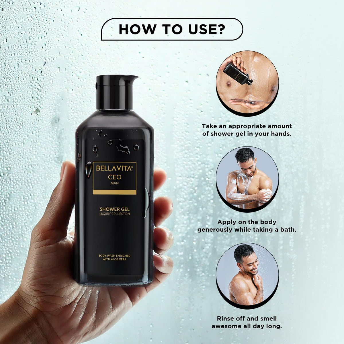 BELLAVITA CEO Man Body Wash 250ml Refreshing Shower Gel for Men | Deep Cleansing, Hydrating and Moisturising Skin with Aloe Vera & Charcoal Powder Citrus