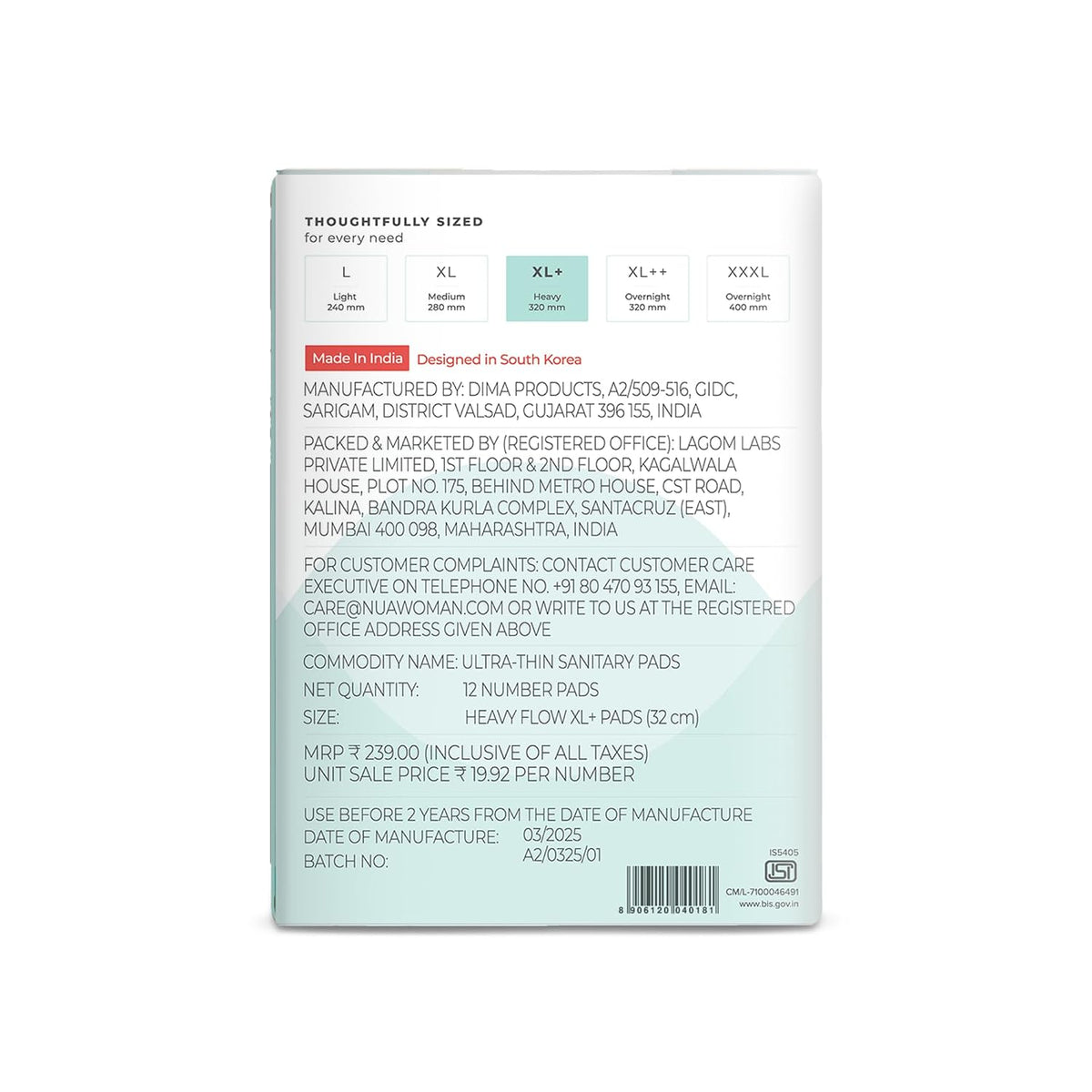 Nua Complete Comfort Sanitary Pads - Designed for Sensitive Skin | Pack of 12 pads for Heavy flow, with Disposal covers | Zero Irritation | Comfortable All-Day