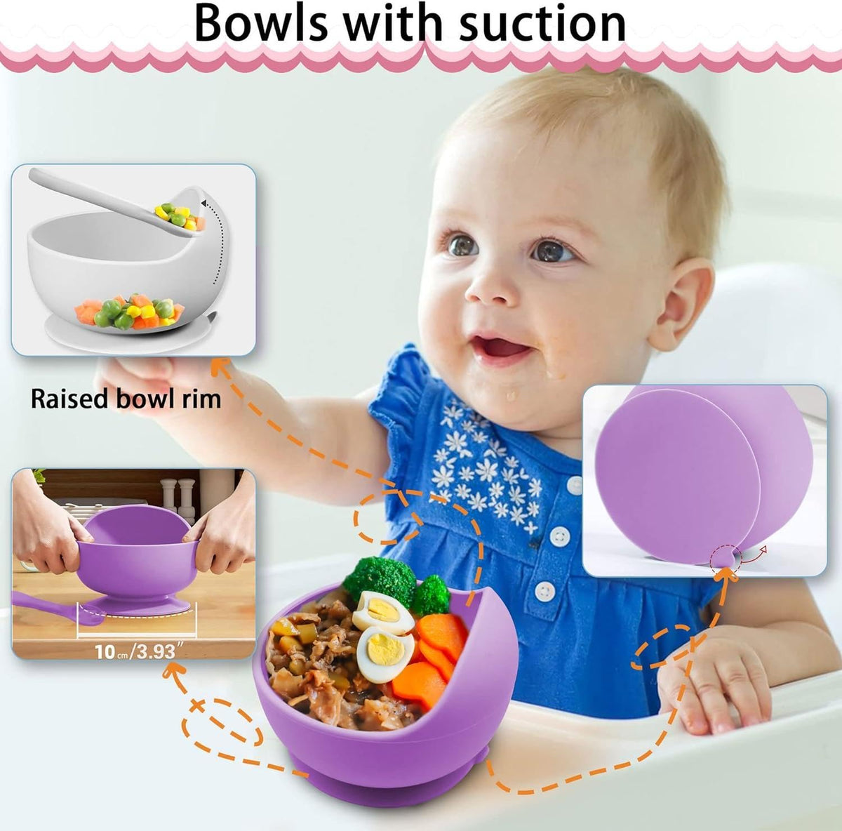 sakoraware Silicone Bowl Spoon Fork for Baby Babies | Kids Infant Feeding Set |Lightweight Sunction Base |Gentle on Gums |Microwave Dishwasher Safe |BPA-Free |R