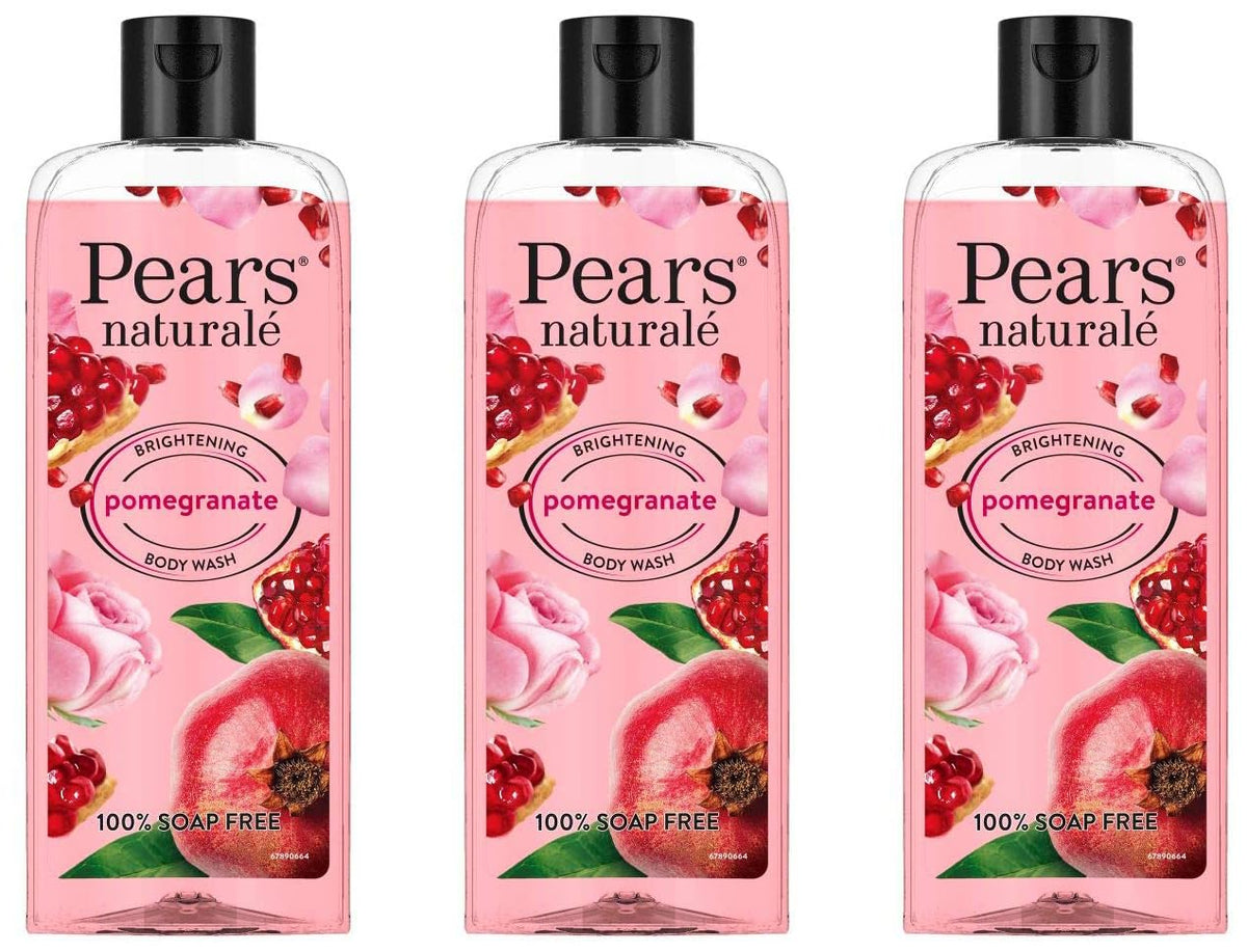 Pears Naturale Brightening Pomegranate Body Wash 250 ml, 100% Natural Ingredients, Liquid Shower Gel with Rose Extract for Glowing Skin - Paraben Free (Pack of