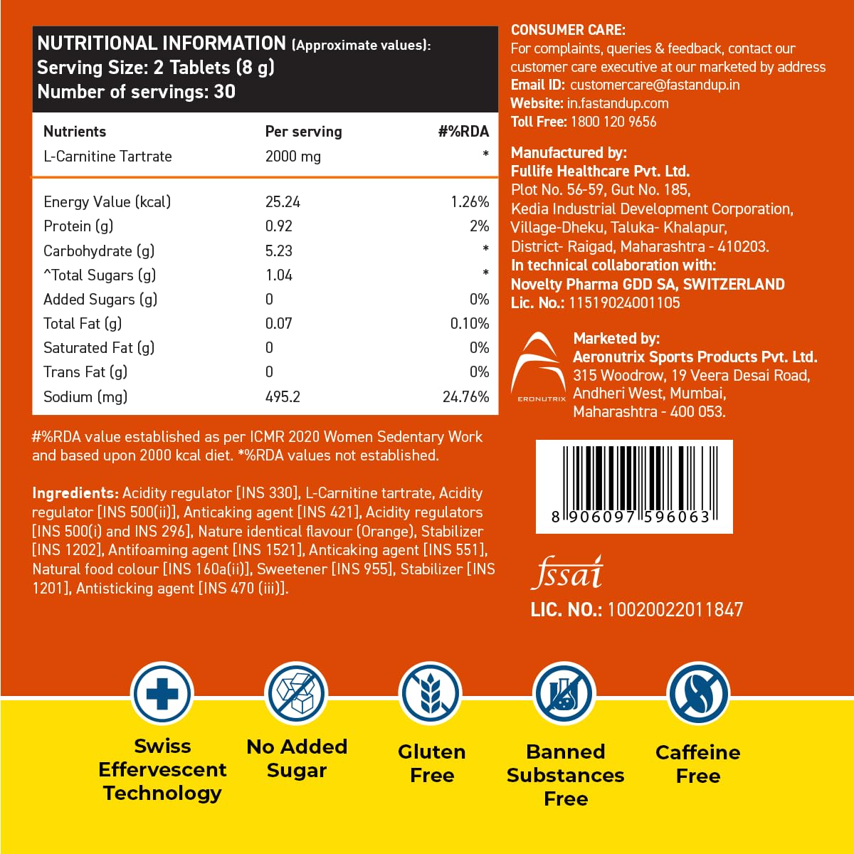 FAST&UP L-Carnitine 2000mg|Supports Weight Loss & Fat Burn|Orange|Pack of 3 Orange 20 count (Pack of 3)