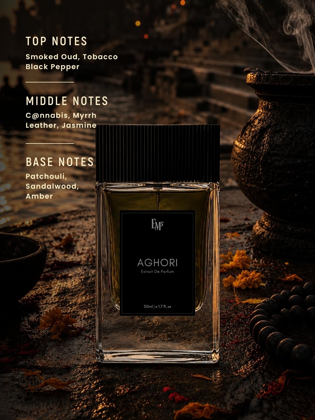 EM5 Aghori Perfume for Men | Smoky Oud, Tobacco & Leather Fragrance | Earthy Woody & Animalic Scent | 38% Extrait de Parfum | 68% Natural Absolutes & Essential