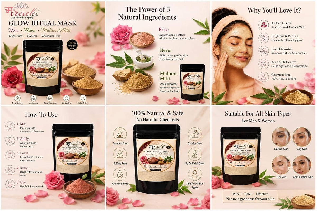 Mraada Glow Ritual Face Mask 100g | Natural Glow & Deep Cleansing Face Pack | Exfoliating, Skin Brightening & Pore Purifying Clay Mask | Oil Control & Radiant S
