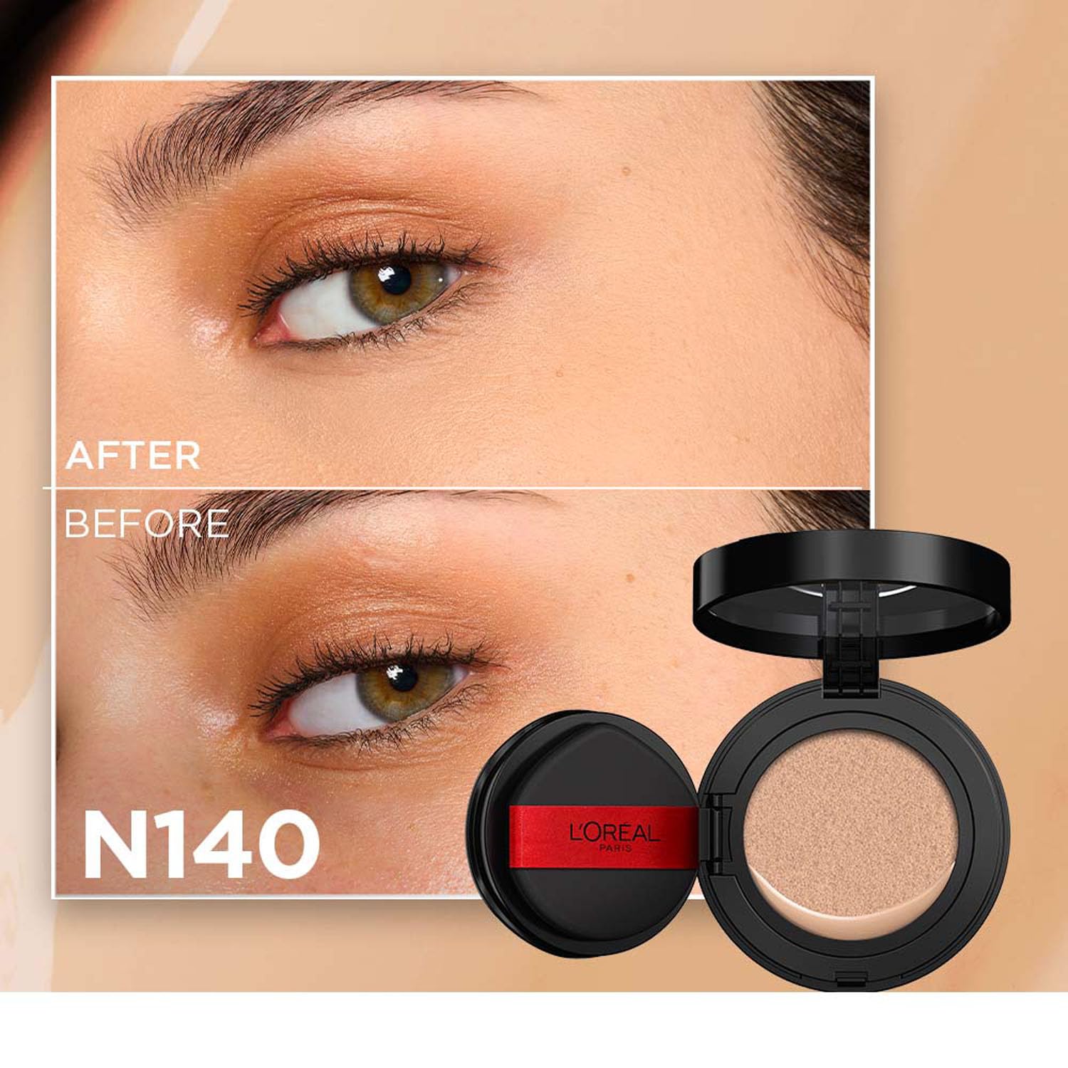 L'Oreal Paris Infallible Cushion Foundation, 24Hr Full Coverage, Glass-skin finish, No Oxidation, Shade 140, 11g