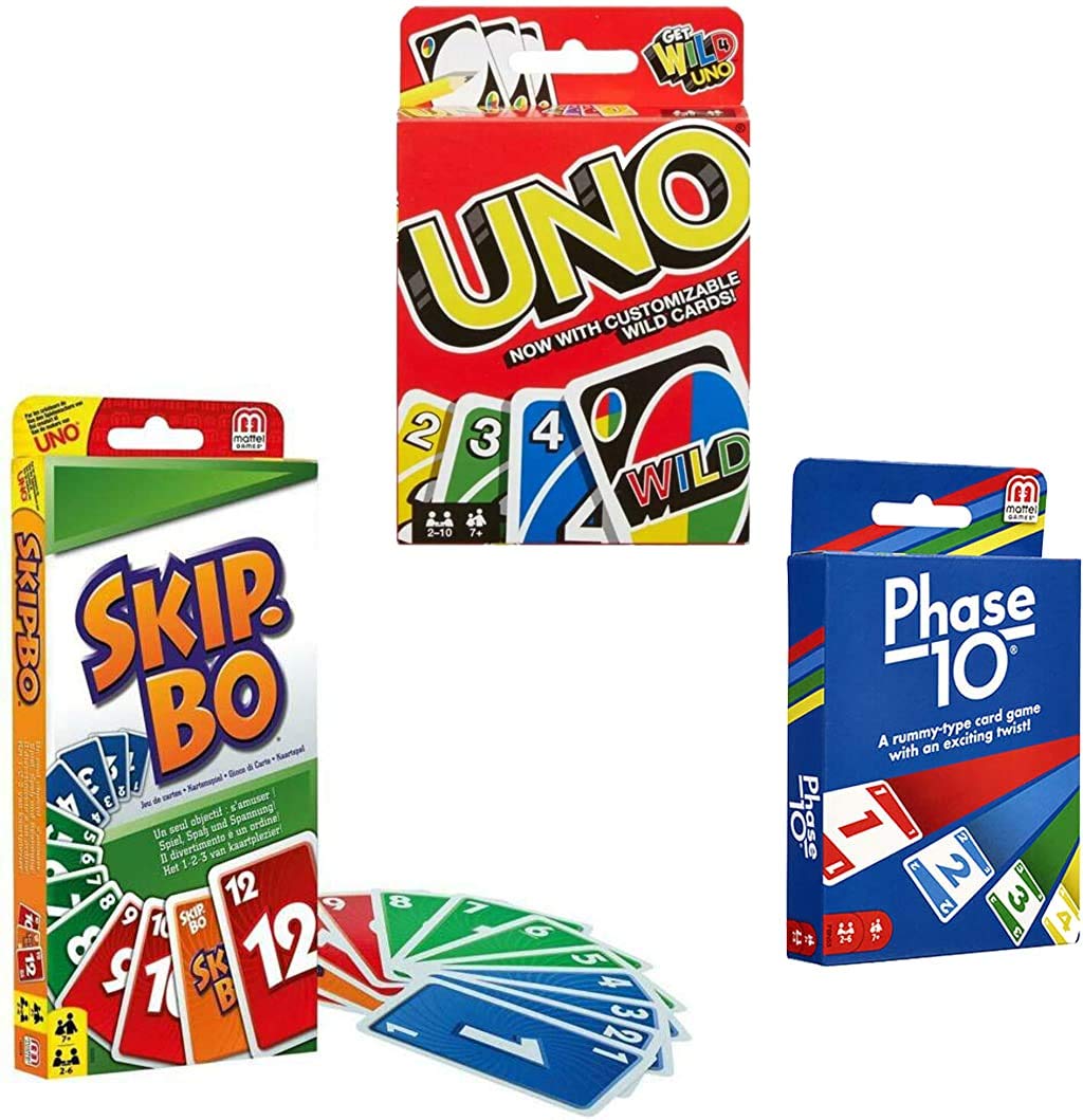 Mattel Card Game Set Skip Bo Uno Phase 10 for Kid