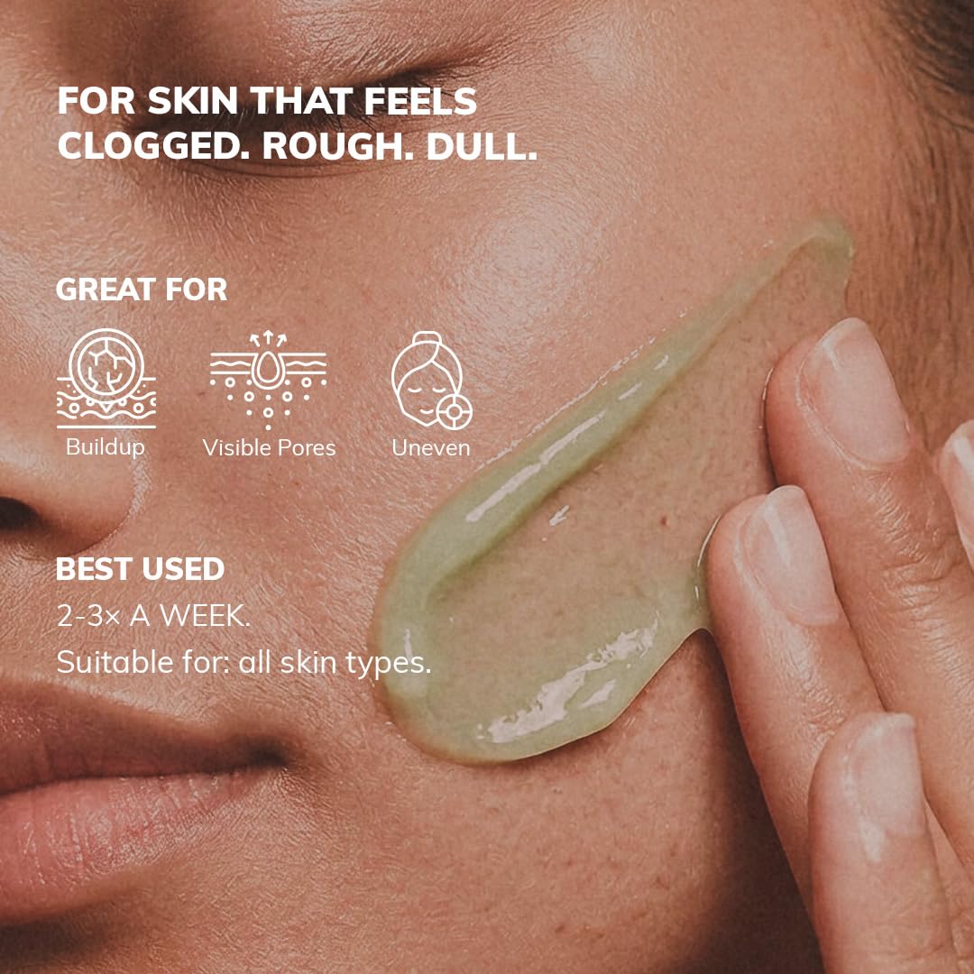 ClayCo Matcha Enzyme Face Scrub with AHA + BHA for Gentle Exfoliation, Deep Pore Cleansing, Blackhead Removal, Skin Brightening & Texture Refining for Oily, Acn
