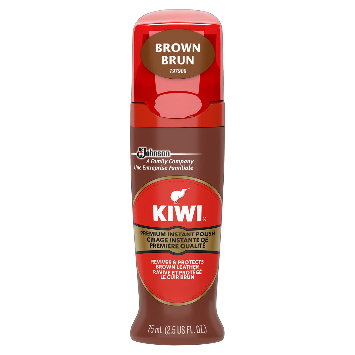 KIWI Instant Shine & Protect, Brown Liquid Shoe Polish, 2.5 oz (1 Bottle with Sponge Applicator) Brown 2.5 Fl Oz (Pack of 1)