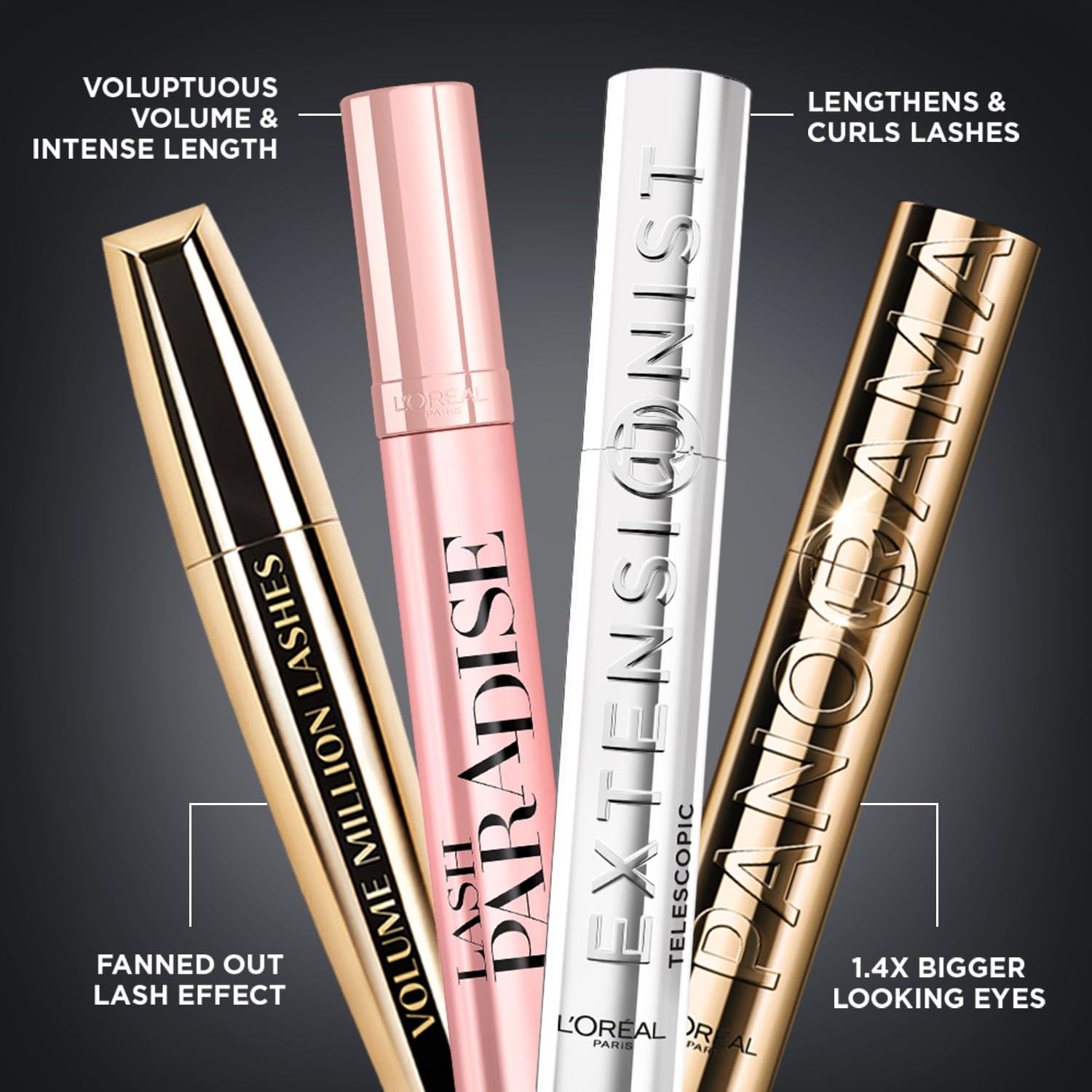 L'Oréal Paris Telescopic Extensionist Waterproof Mascara Extends lashes +5mm closer to brows Sculpting comb brush with 300+ bristles, 11ml