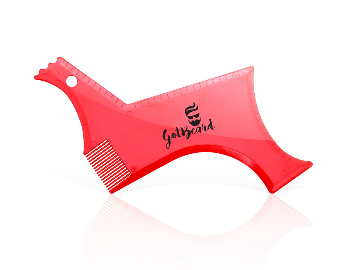 Pro All in One Beard Shaping Template Tool & Beard Comb. (Red)