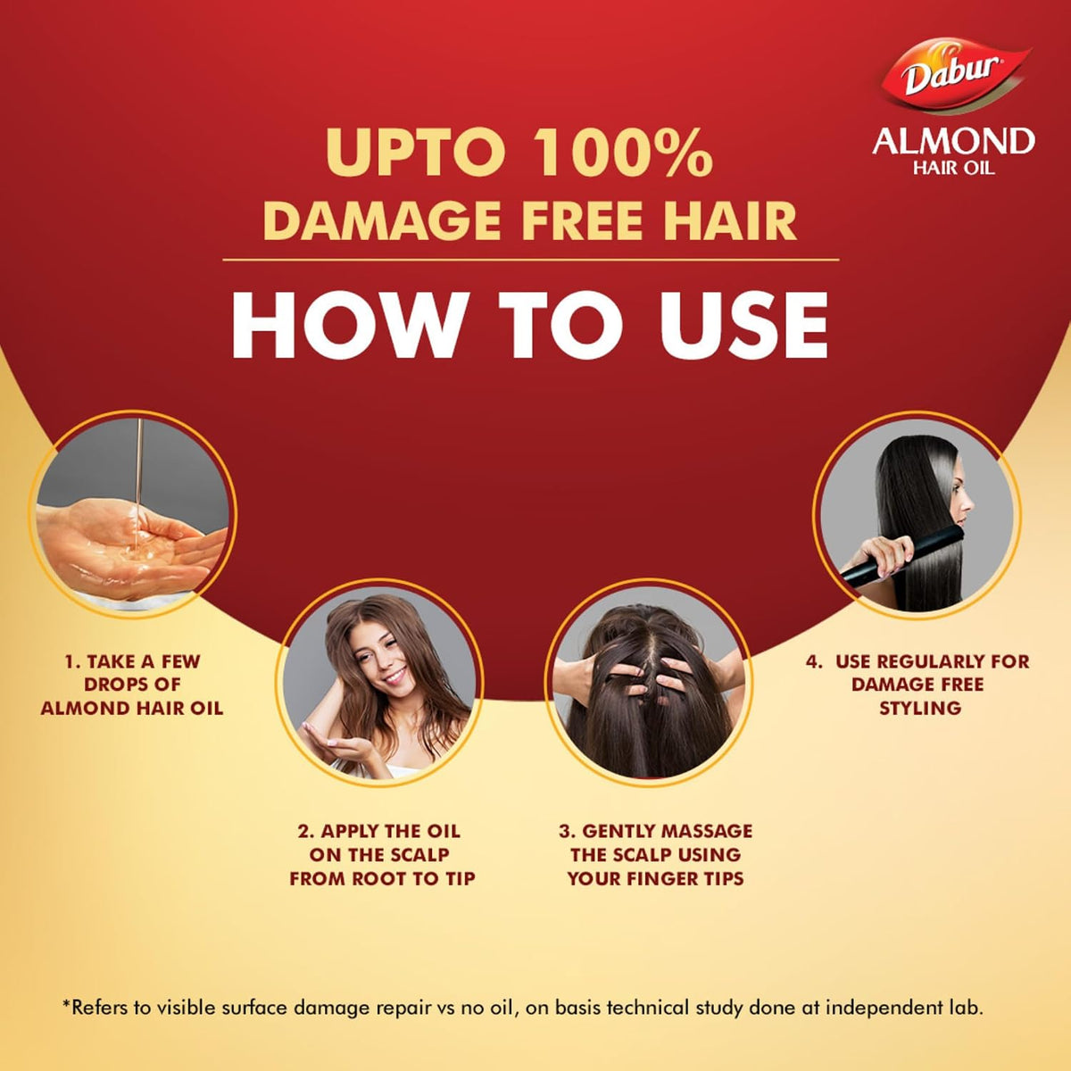 Dabur Almond Hair Oil - 190ml With Free Dabur Almond Oil 95ml | Provides Damage Protection | Non Sticky Formula | For Soft&Shiny Hair | With Almonds, Keratin Pr