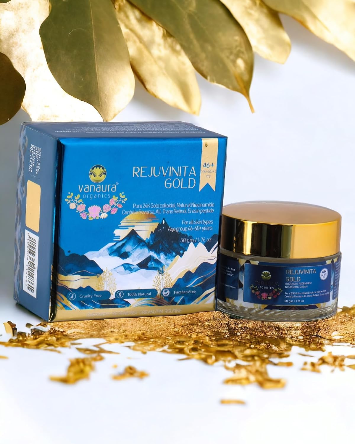 Vanaura Organics Rejuvinita Gold 46+ | Overnight Cream for Glowing Skin | Anti Ageing Night Cream for Women and Men | Pigmentation & Wrinkles |Tanning & Dullnes