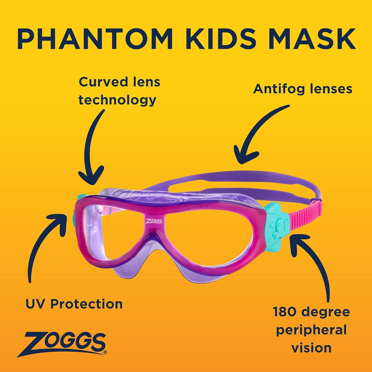 ZOGGS Phantom Mask Goggles for Junior, Color-Pink/Violet/Clear Pink/Violet/Clear Phantom Mask