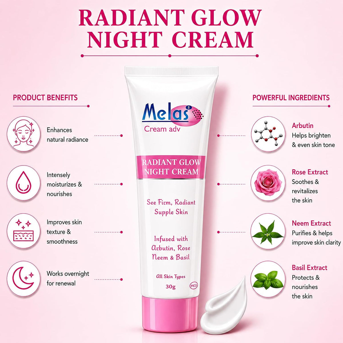 Melas Adv Night Cream for Women | Anti-Ageing, Dark Spots & Brightening 1