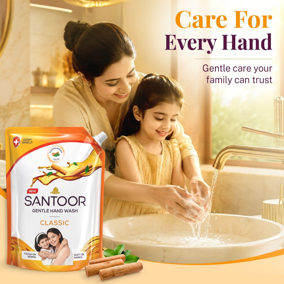 Santoor Classic Gentle Hand Wash with Natural goodness of Sandalwood & Tulsi, 1200ml