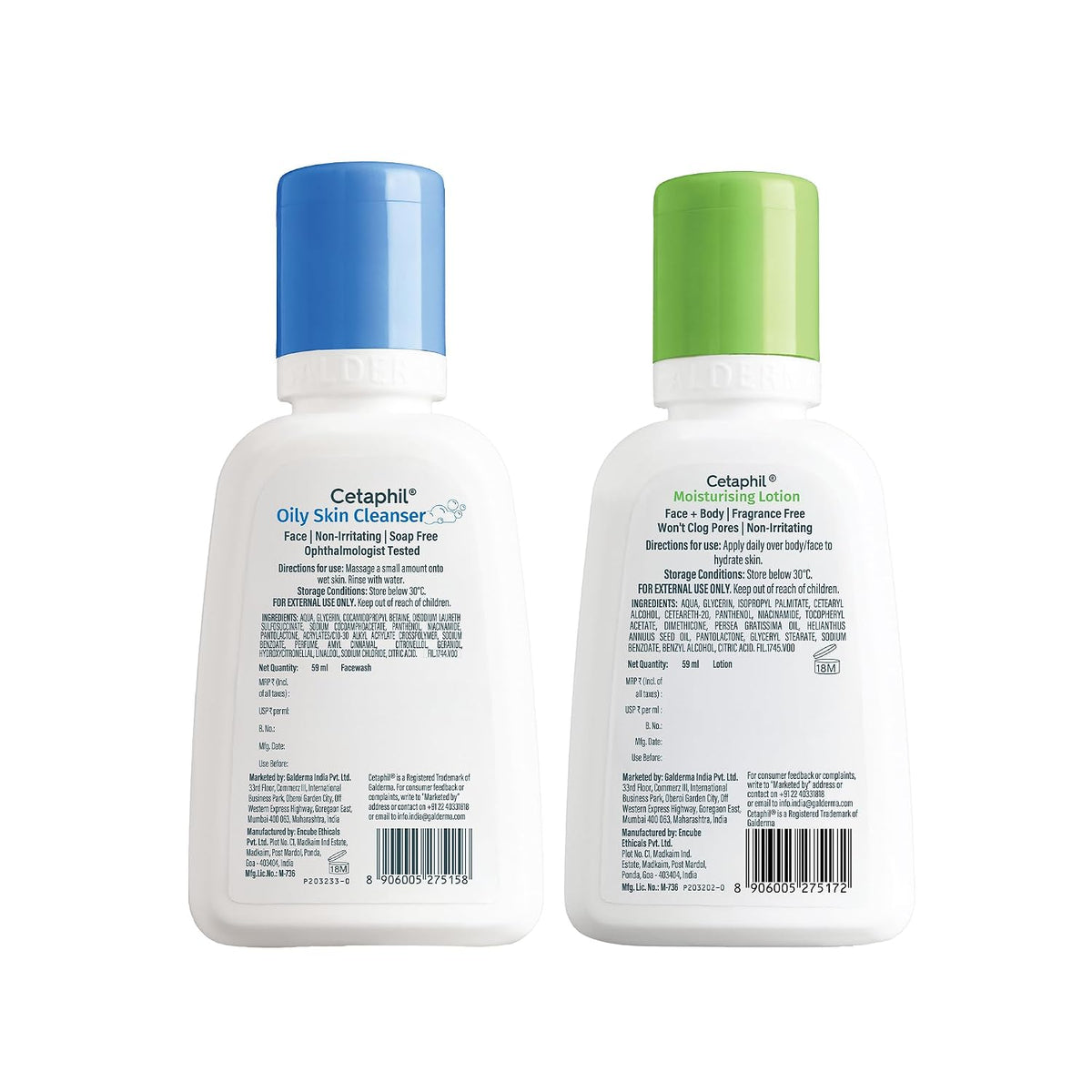 Cetaphil Travel Pack - Oily Skin Essentials - Oily Skin Facewash Cleanser 60ml and Moisturizing Lotion 60ml - Cleanser + Moisturizer Travel Essentials