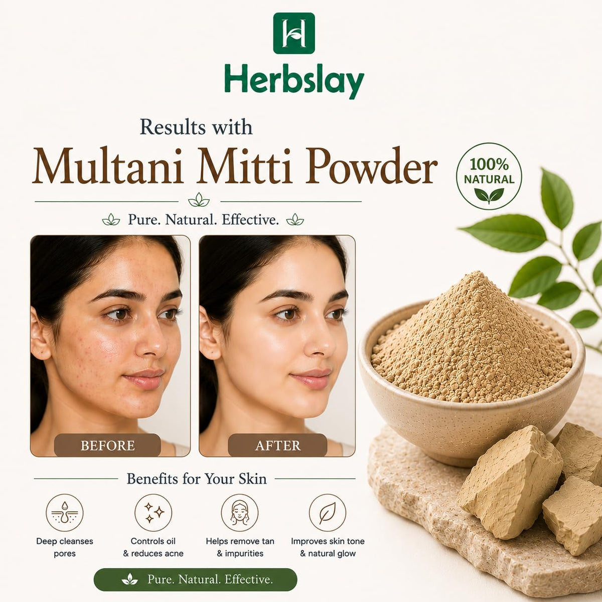 Multani Mitti Powder & Rice Powder Combo for Face Pack | Natural Skin Care Powder | Deep Cleansing & Brightening
