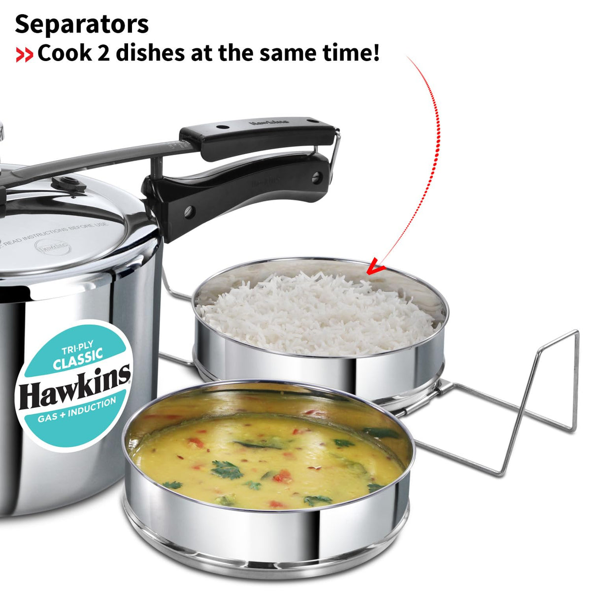 Hawkins 3 Litre Tri-Ply Pressure Cooker cum Pan, Triply Stainless Steel Inner Lid Cooker, Pan, Silver (SSTPP3) 3 Litres