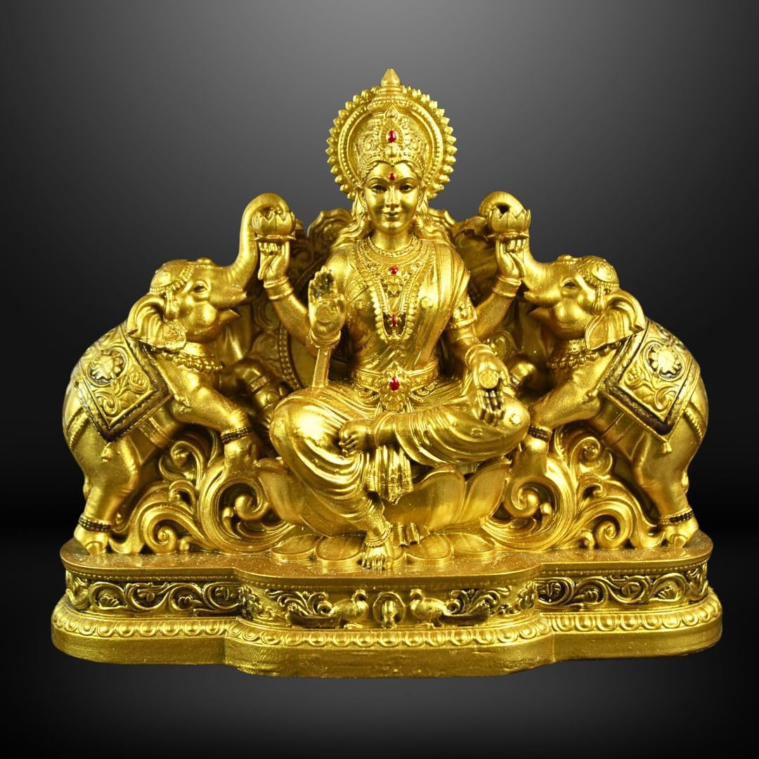 Goddess Lakshmi Laxmi Devi MATA Idol - 4.5 Inches Polystone Material Murti - Colour - Brass, Silver – Perfect Statue for Car Dashboard, Home, and Office Decor I