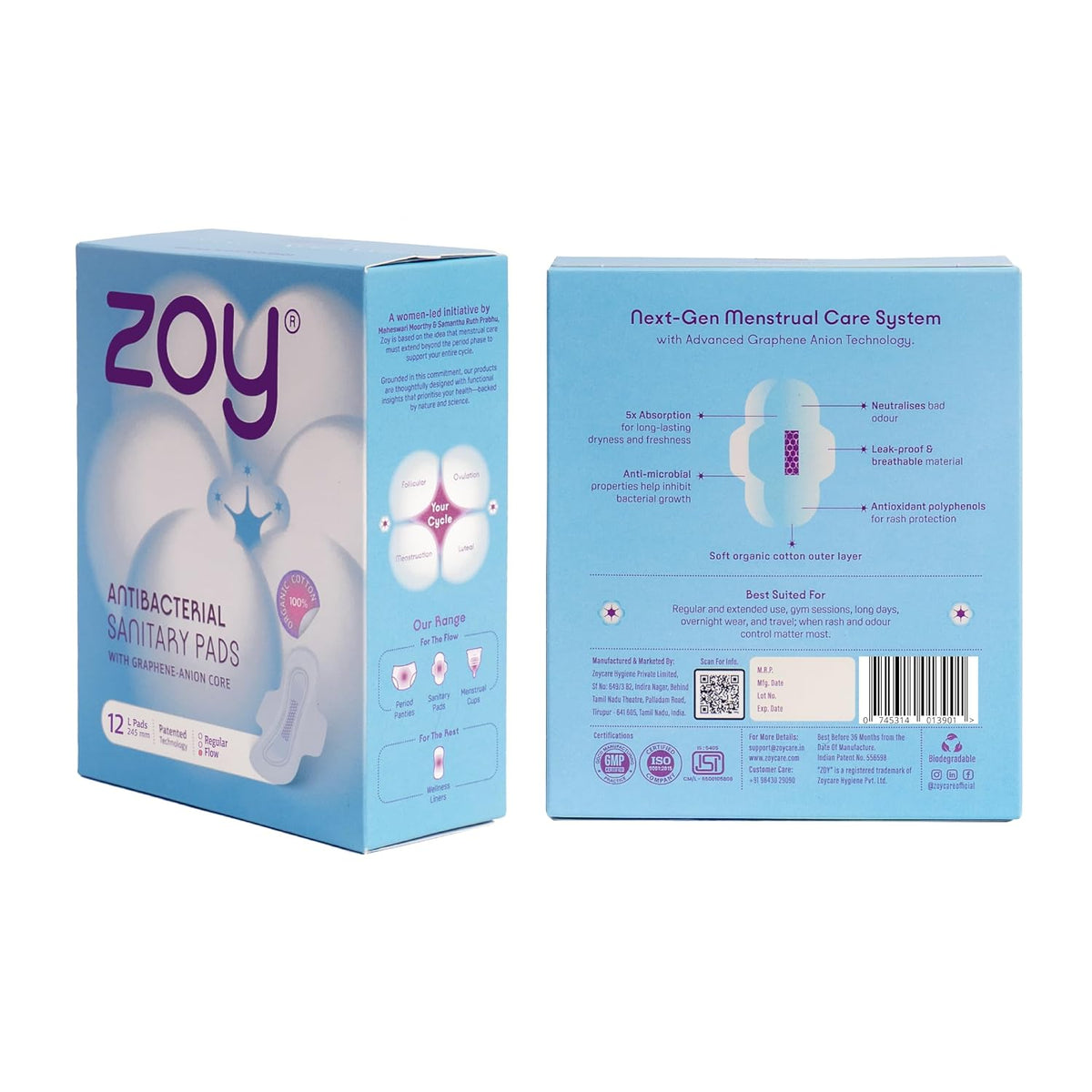 ZOY AntiBacterial Graphene Sanitary Pad XL|5x Absorbency|Ultra Thin|10 Pads XL (10 Pcs)