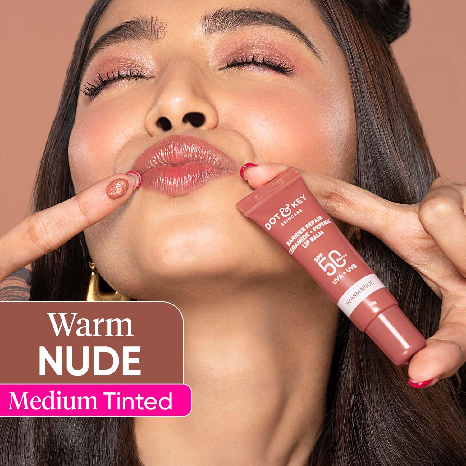 Dot & Key Ceramide & Peptide Barrier Repair Lip Balm SPF 50, PA+++ | Warm Nude | UVA/UVB Lip Protection | Soft Tinted Lip Moisturizer | Boosts Collagen & Instantly Plumps Lip | Prevents Pigmentation| Lip Balm for Women | 10gm