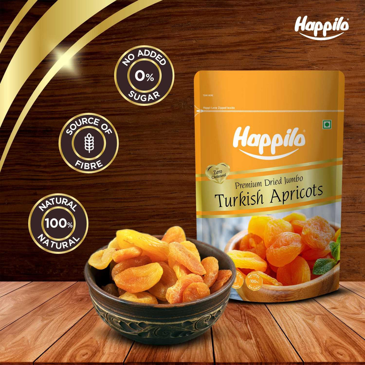 Happilo Dried Premium Turkish Apricot 200g | Healthy Snacks, Dry Fruits | Exotics Apricots Dry Fruits, Seedless Apricots, Jardalu | Naturally Source Pack of 1