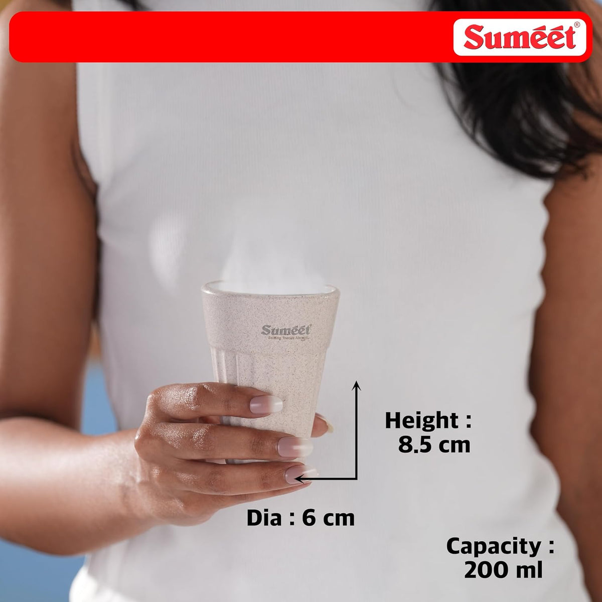 Sumeet eco-Friendly Cutting chai Cups, 200 ml, Set of 4, Ivory – Rice Husk & Bamboo Fiber Build, Strong, Reusable, Microwave & Dishwasher Safe, Ideal for Tea, C
