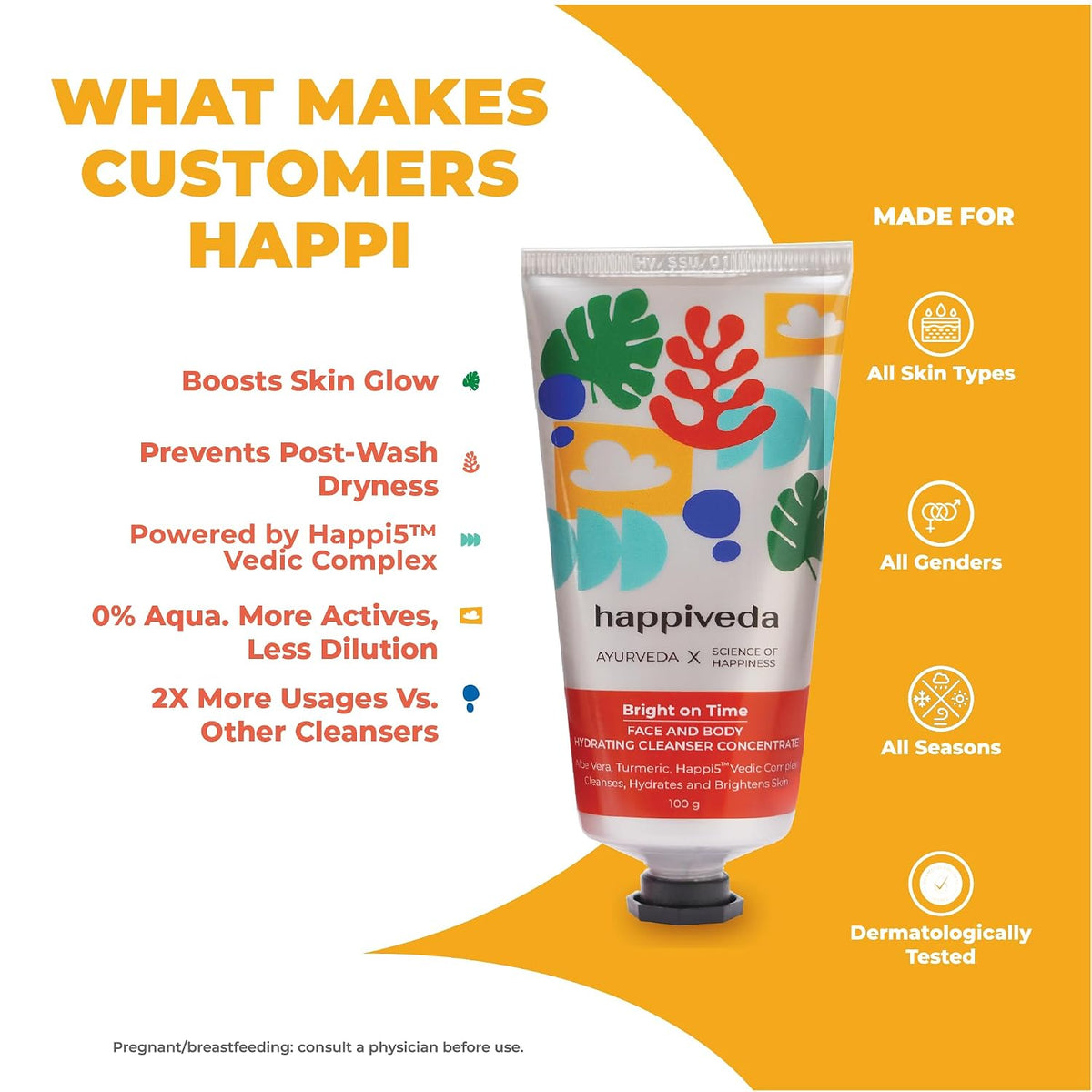 India's 1st Ayurvedic Waterless Face Wash & Body Cleanser, Bright on Time Hydrating Cleanser Concentrate, 2-in-1 Non-Drying Formula, Cleanses, Hydrates & Bright