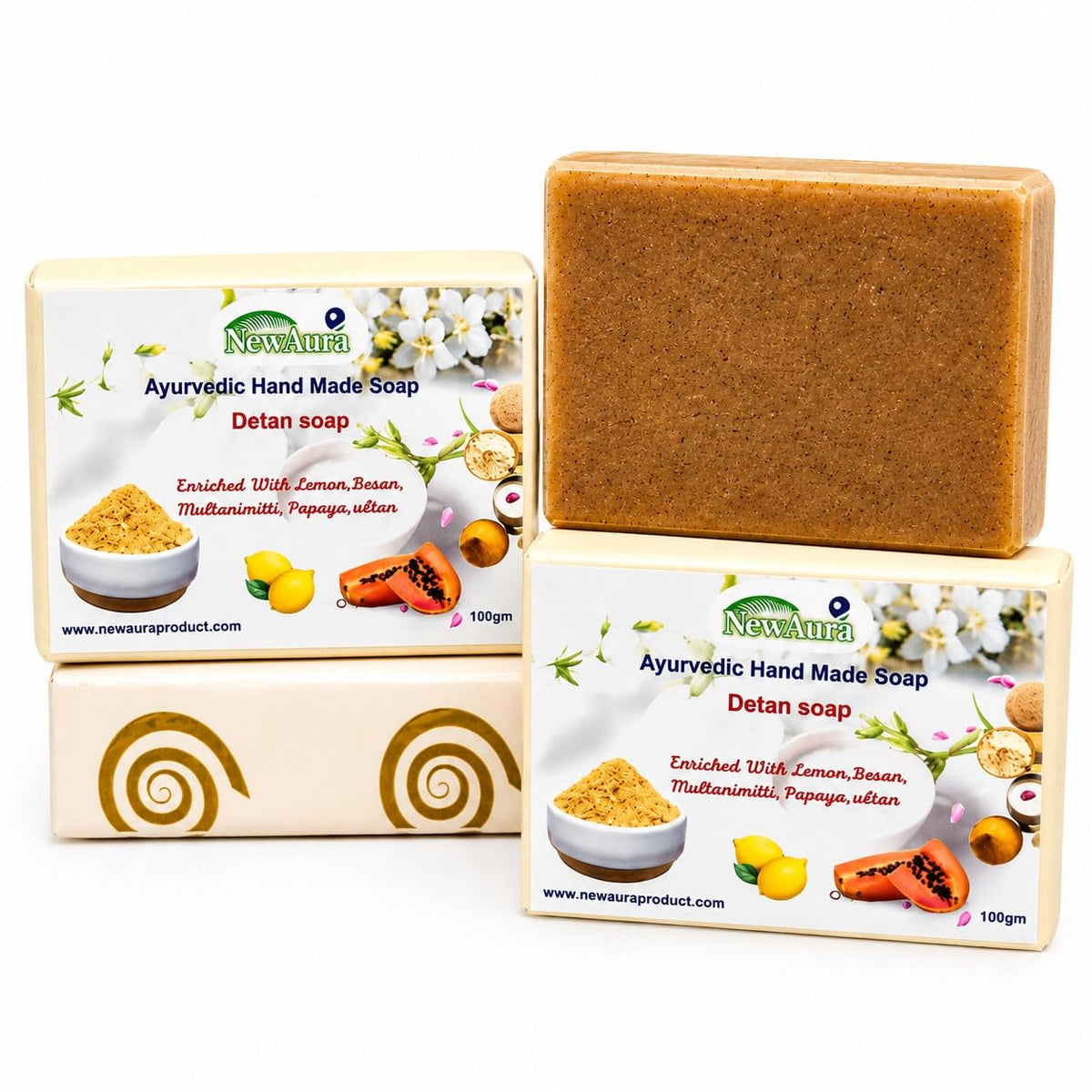 Ghar Ka Magic NewAura Detan Ayurvedic Handmade Soap Combo Pack 300g