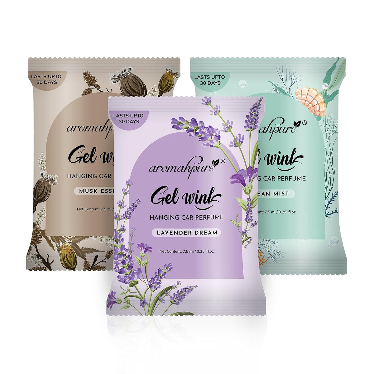 Aromahpure Gel Wink Hanging Car Perfume | Long-Lasting Gel Based Car Air Freshener | Car Accessories | Last Up to 30 Days (Lavender-Musk-Ocean)